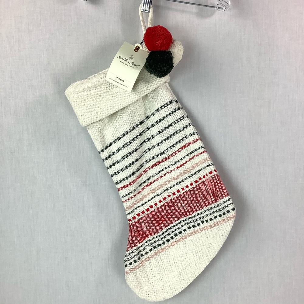 4 New Hearth & Hand Magnolia Christmas Stockings w/ Pom Poms. Mini Pet Stocking!